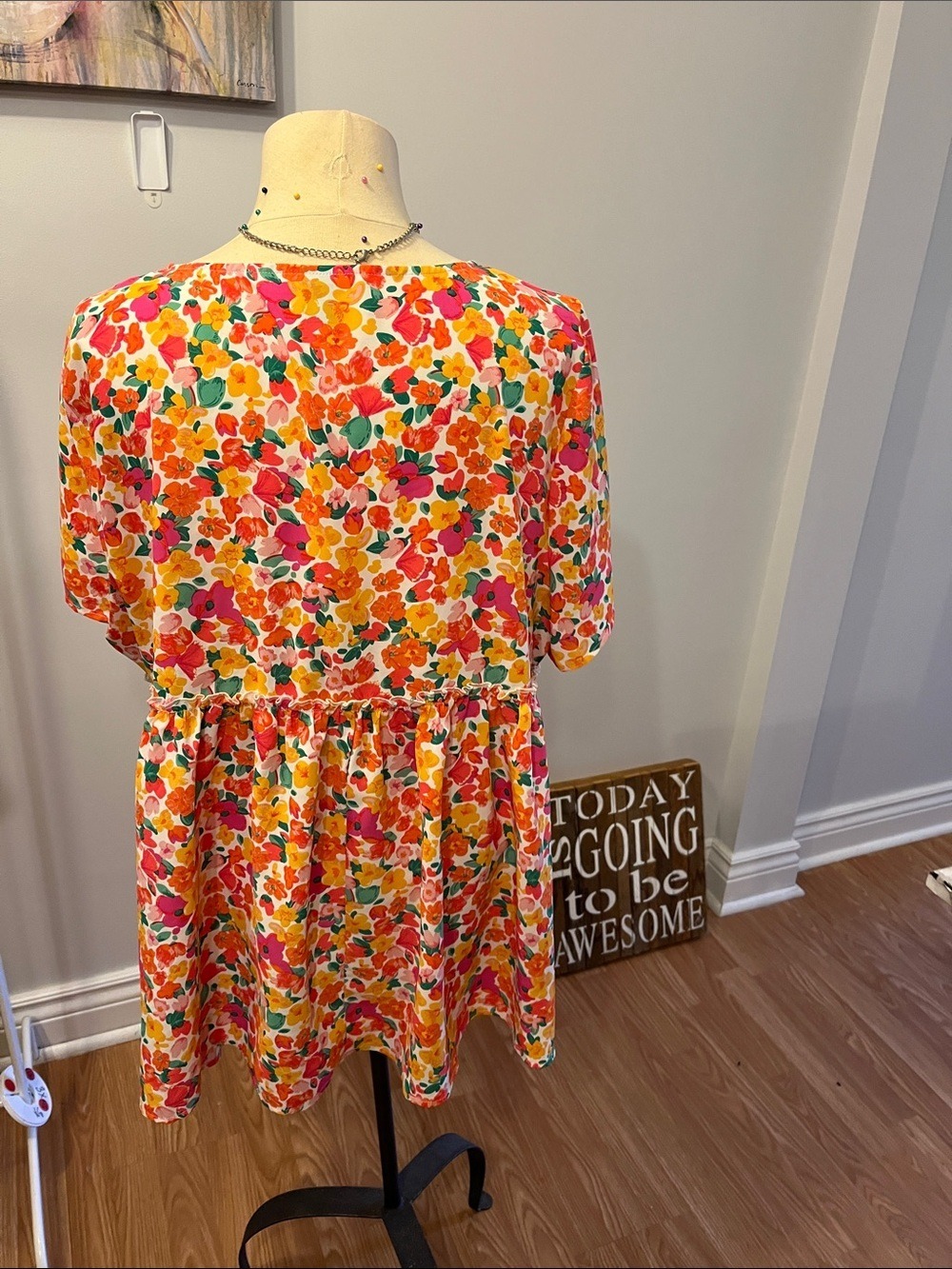 😍SHOW SPECIAL SHEIN PLUS Floral Short Sleeve Top Pink Orange Yellow Size 2X - Picture 3 of 8